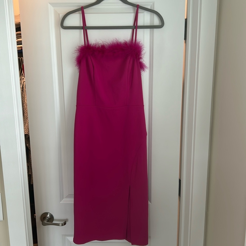 Hot pink crystal sky slit dress size medium
